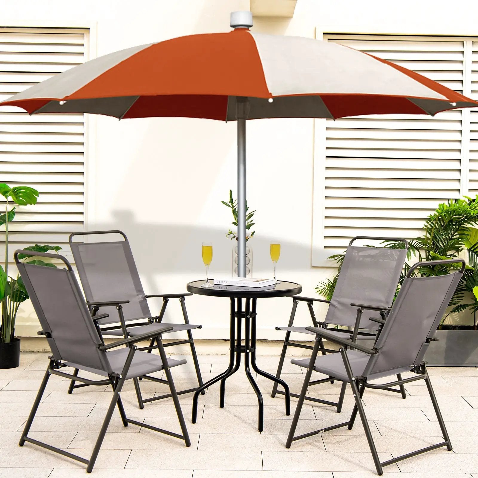 Outdoor Folding Sling Chairs with Armrest and Backrest by DirectDeals