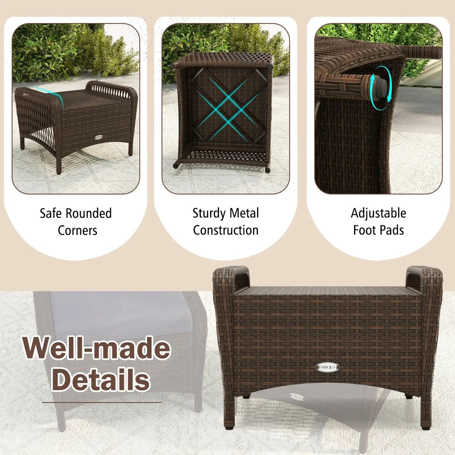 Outdoor PE Wicker Ottomans Set of 2 with Removable Cushions by DirectDeals
