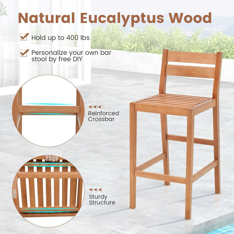 Set of 2 Outdoor Wood Barstools with Soft Seat Cushion-Off White by DirectDeals