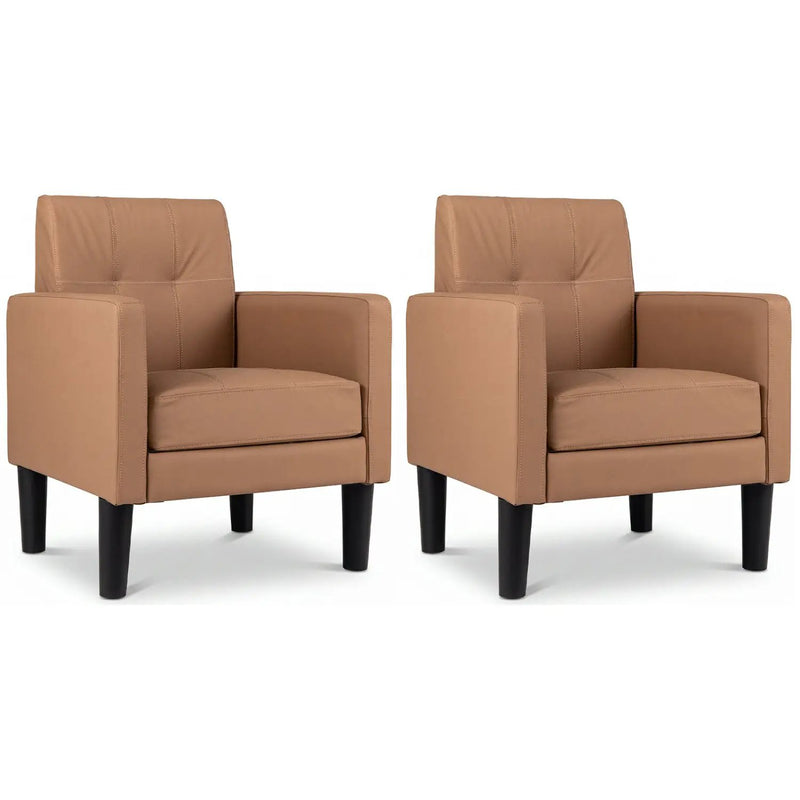 Modern Accent Chair Set with Removable Cushion, Brown PU Leather by DirectDeals