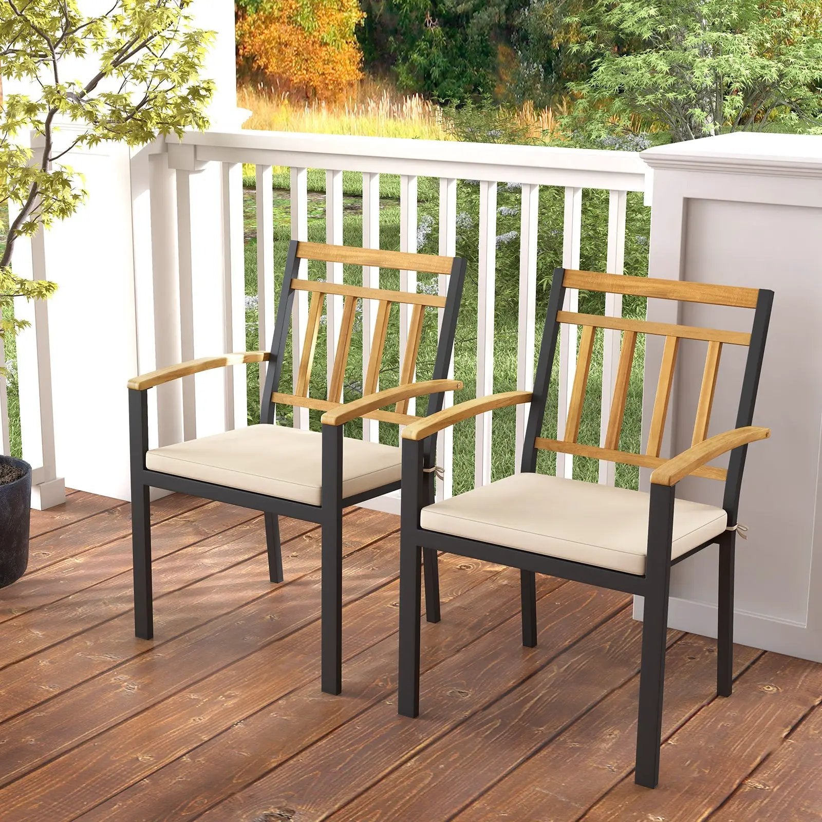 Set of 2 Patio Dining Chairs with Removable Padded Cushions by DirectDeals