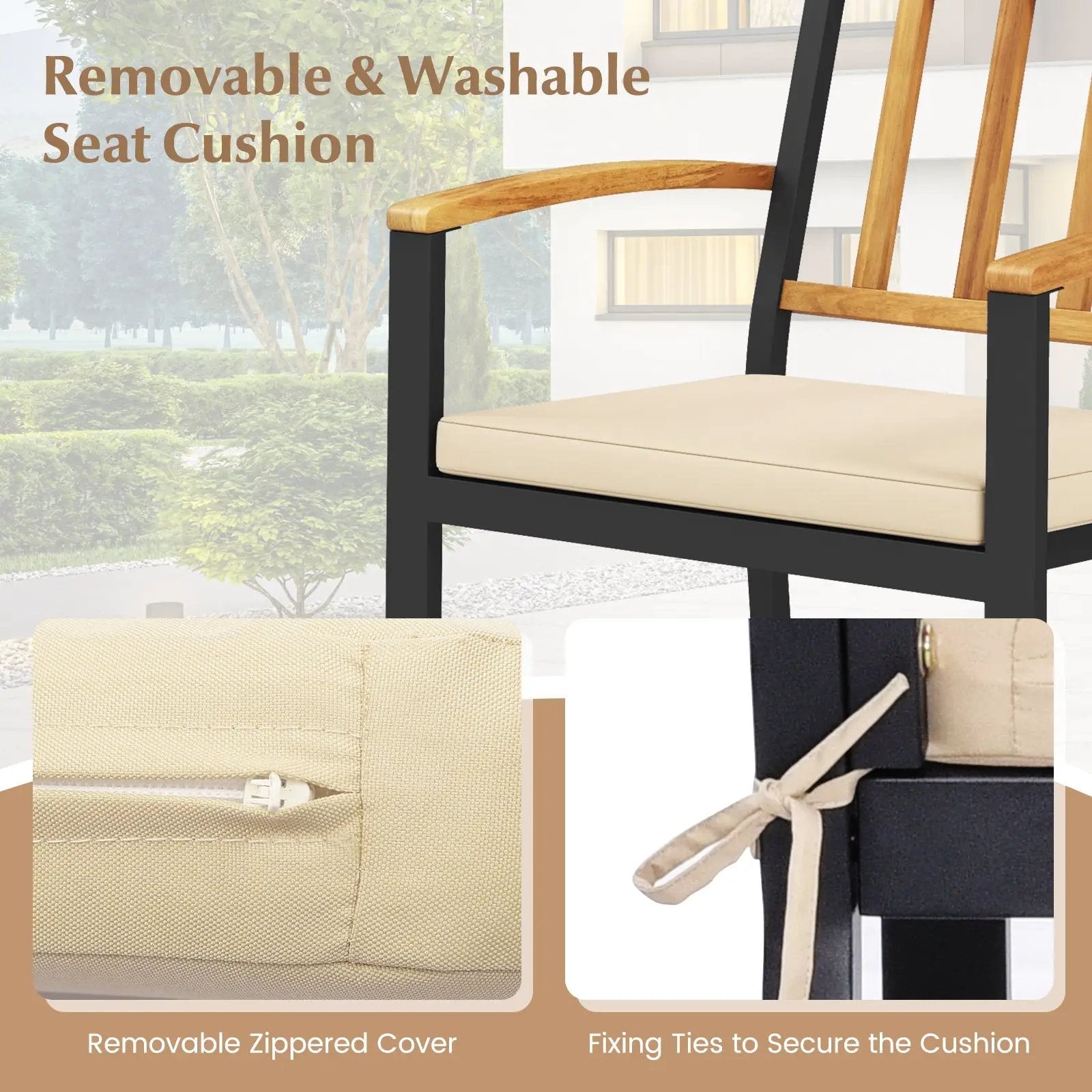 Set of 2 Patio Dining Chairs with Removable Padded Cushions by DirectDeals