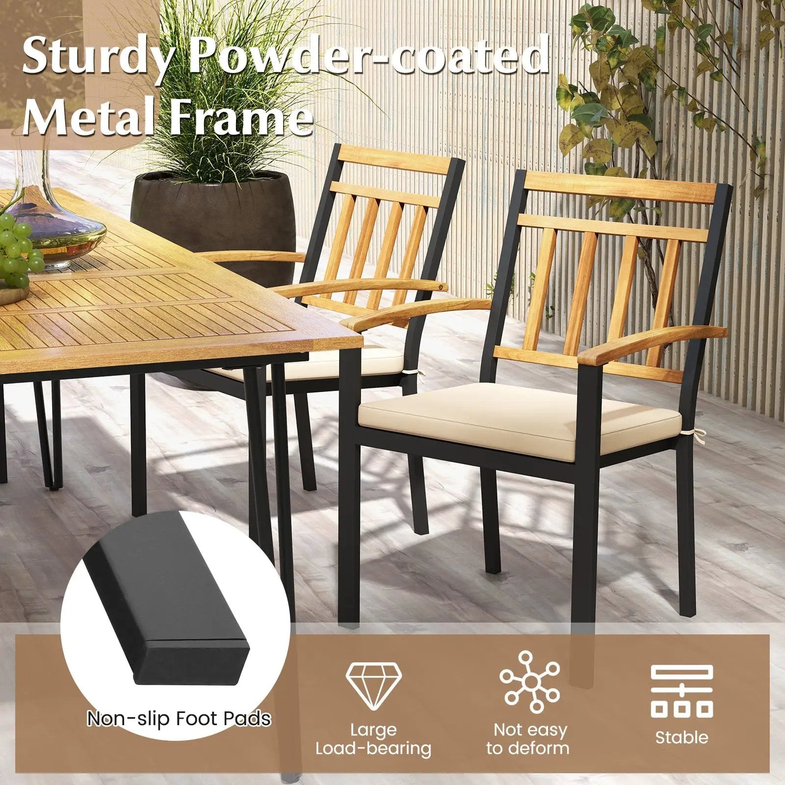 Set of 2 Patio Dining Chairs with Removable Padded Cushions by DirectDeals