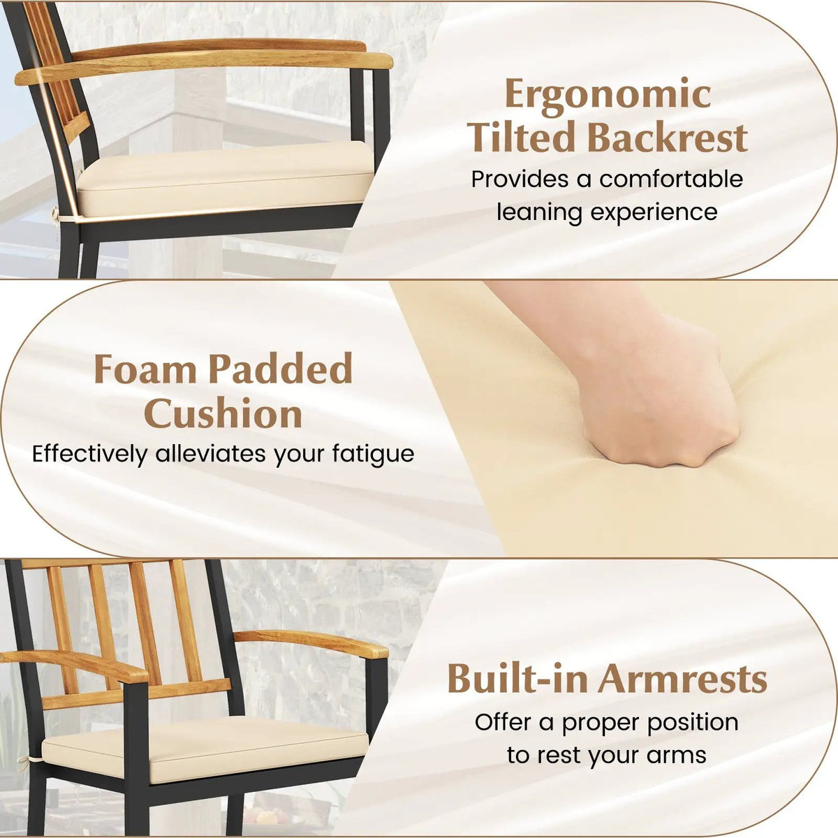Set of 2 Patio Dining Chairs with Removable Padded Cushions, photo 8 of 9