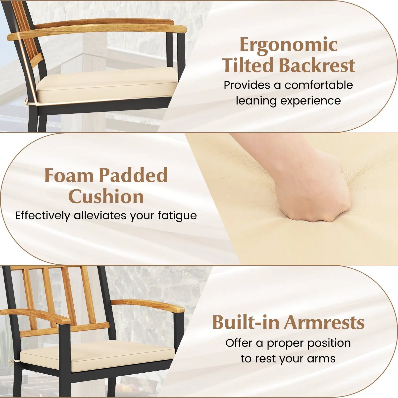 Set of 2 Patio Dining Chairs with Removable Padded Cushions by DirectDeals