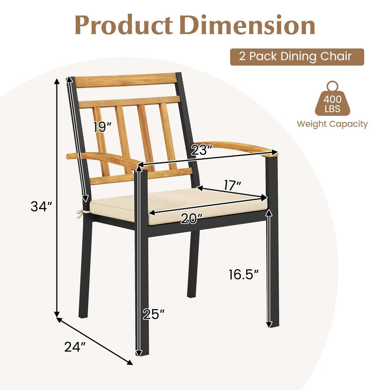 Set of 2 Patio Dining Chairs with Removable Padded Cushions by DirectDeals