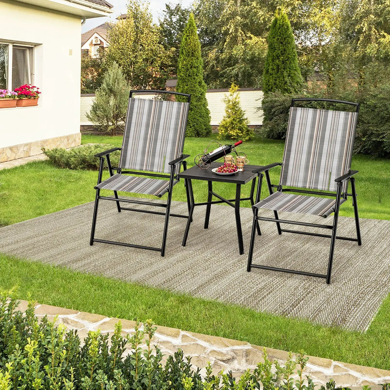 Set of 2 Patio Folding Sling Chairs Space-saving Dining Chair-Gray by DirectDeals