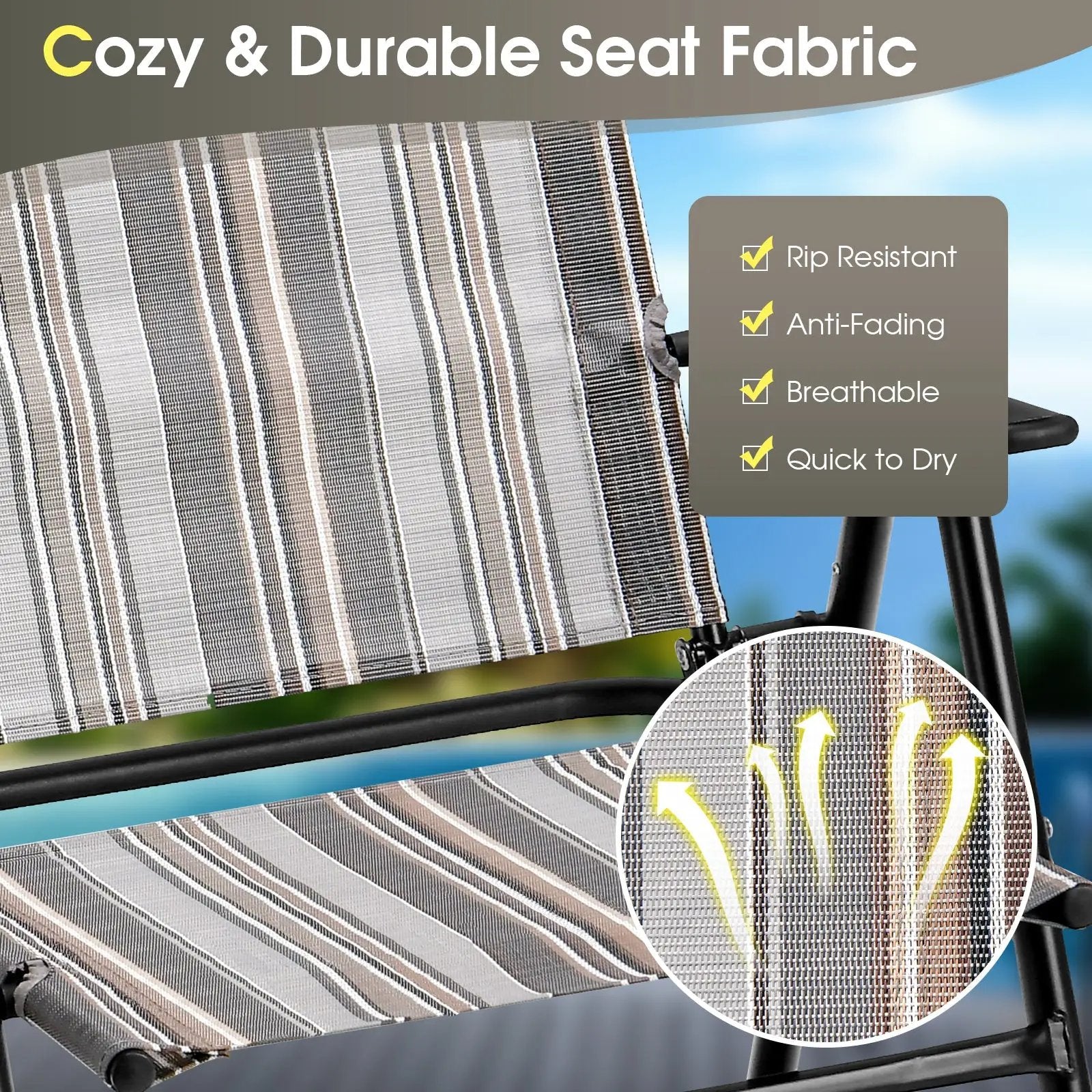 Set of 2 Patio Folding Sling Chairs Space-saving Dining Chair-Gray by DirectDeals