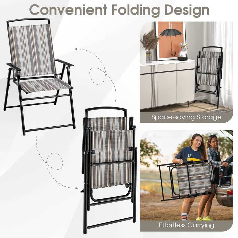 Set of 2 Patio Folding Sling Chairs Space-saving Dining Chair-Gray by DirectDeals