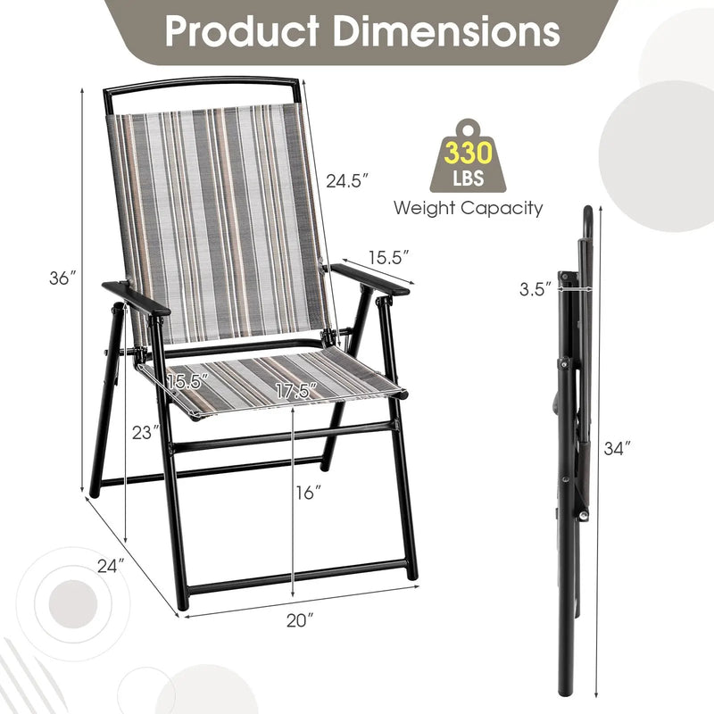 Set of 2 Patio Folding Sling Chairs Space-saving Dining Chair-Gray by DirectDeals