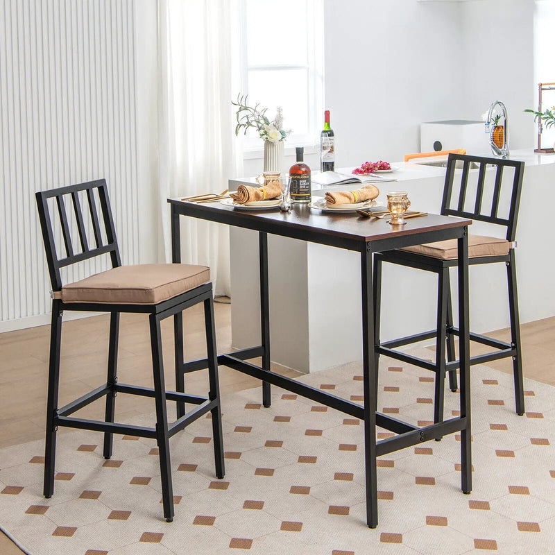 Set of 2 Patio Bar Chairs with Detachable Cushion and Footrest-Vertical Stripes by DirectDeals