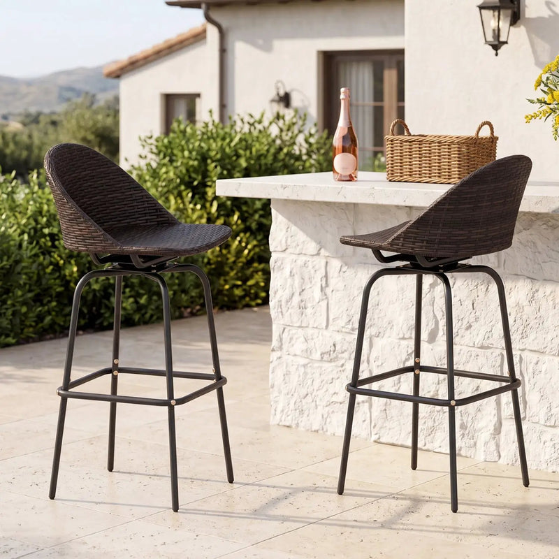 Swivel Patio Bar Stools Set of 2 with Rattan Seat 400 LBS by DirectDeals