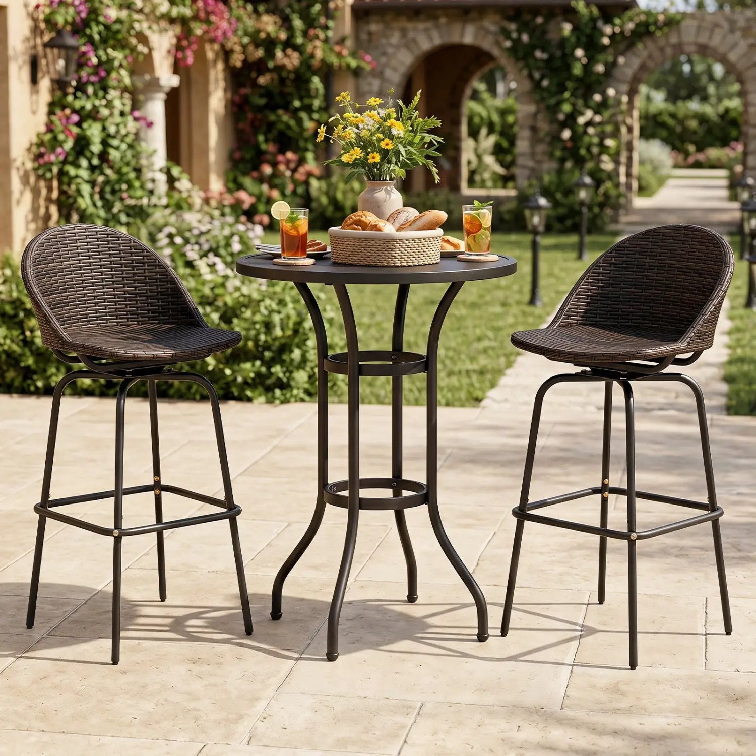 Swivel Patio Bar Stools Set of 2 with Rattan Seat 400 LBS by DirectDeals