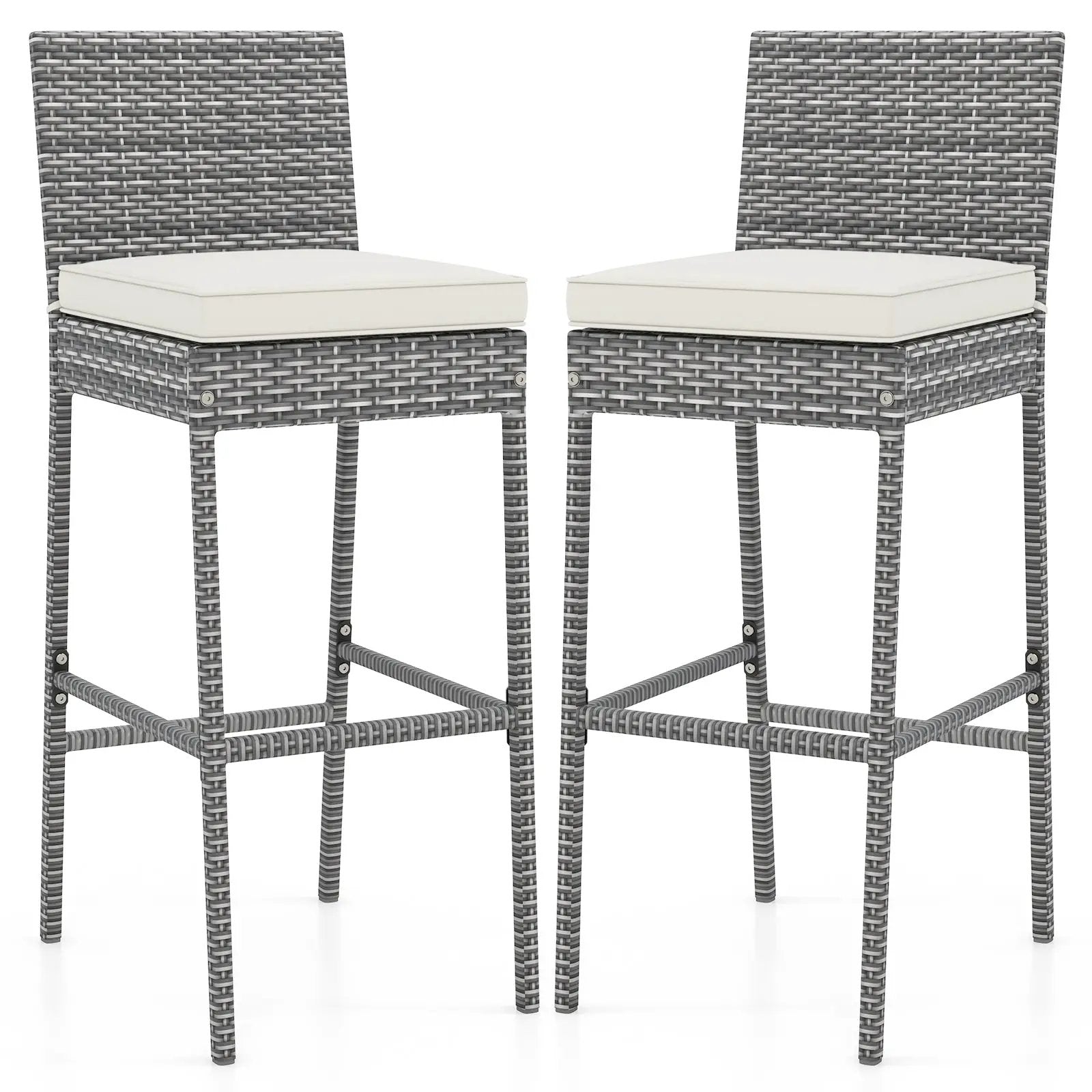 Set of 2/4 Patio Wicker Barstools with Soft Seat Cushion and Cozy Footrest by DirectDeals