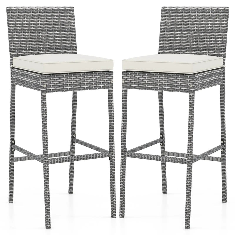 Set of 2/4 Patio Wicker Barstools with Soft Seat Cushion and Cozy Footrest by DirectDeals