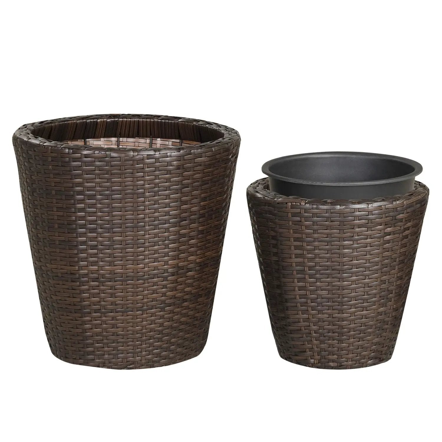 Rattan Planters Set of 2 with Drainage Holes and Saucers by DirectDeals