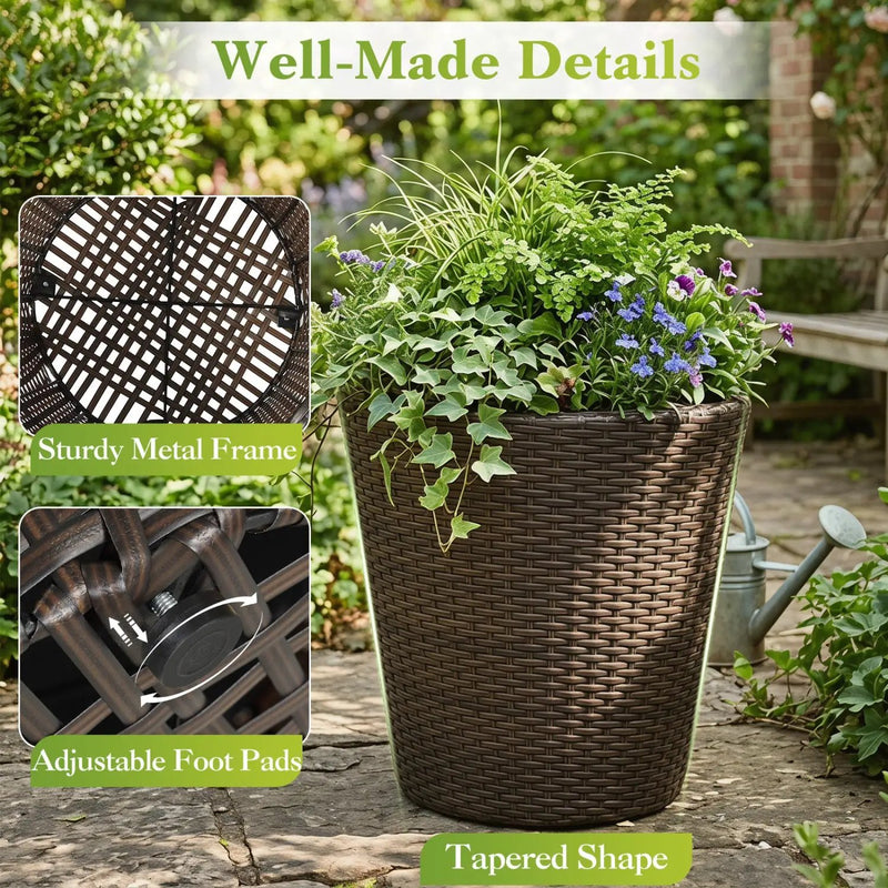 Rattan Planters Set of 2 with Drainage Holes and Saucers by DirectDeals