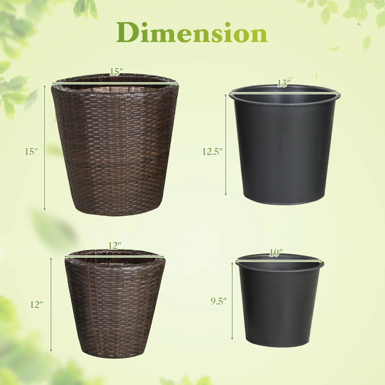 Rattan Planters Set of 2 with Drainage Holes and Saucers by DirectDeals