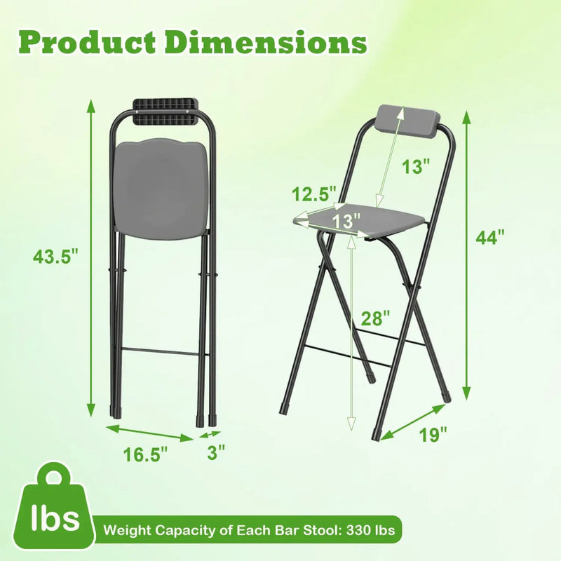 Portable Bar Height Stools Set of 2 with Footrest - Folding by DirectDeals