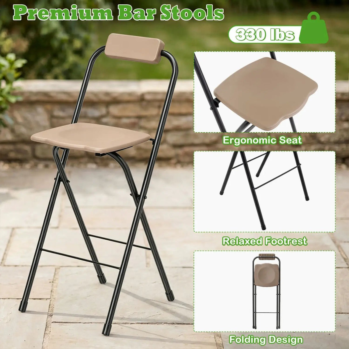 Portable Bar Height Stools Set of 2 with Footrest - Folding, photo 12 of 12