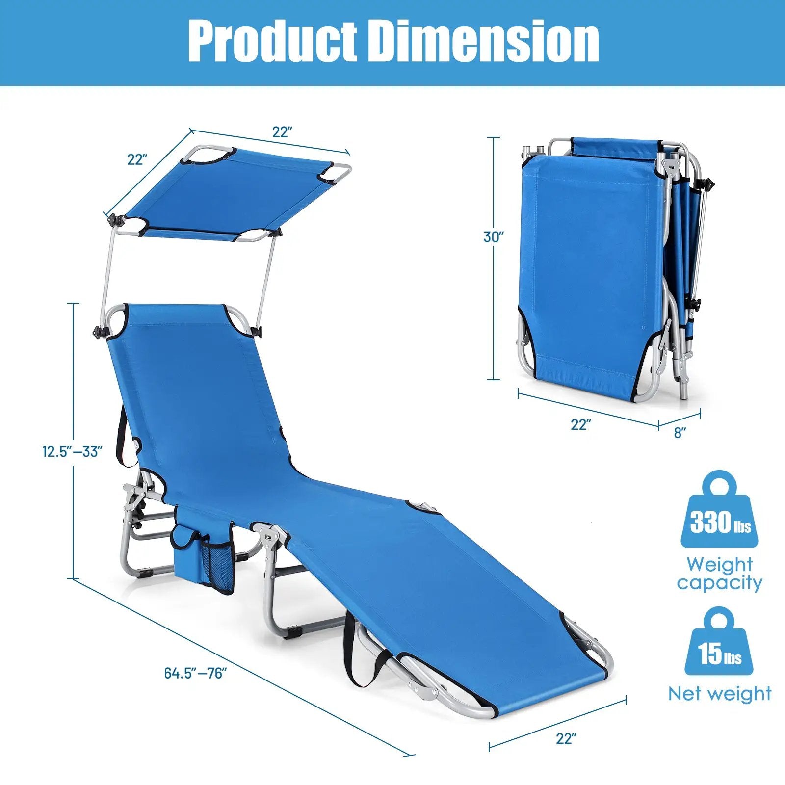 Set of 2 Portable Reclining Chair with 5 Adjustable Positions by DirectDeals