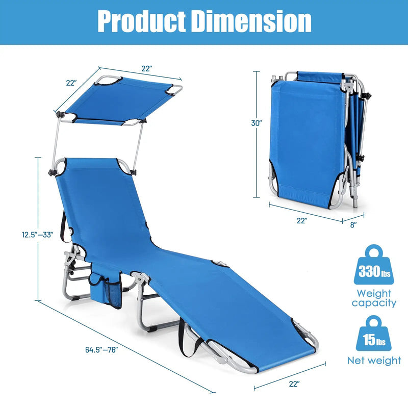 Set of 2 Portable Reclining Chair with 5 Adjustable Positions by DirectDeals