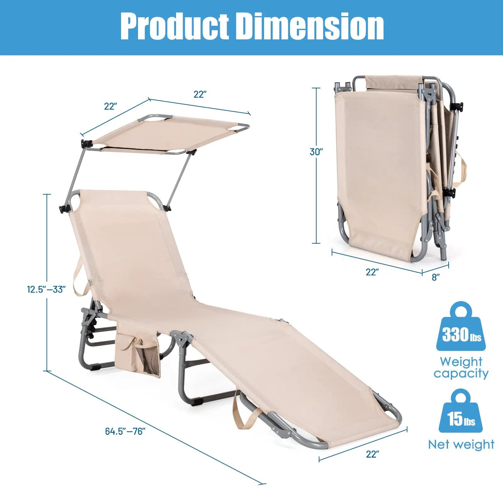 Set of 2 Portable Reclining Chair with 5 Adjustable Positions by DirectDeals