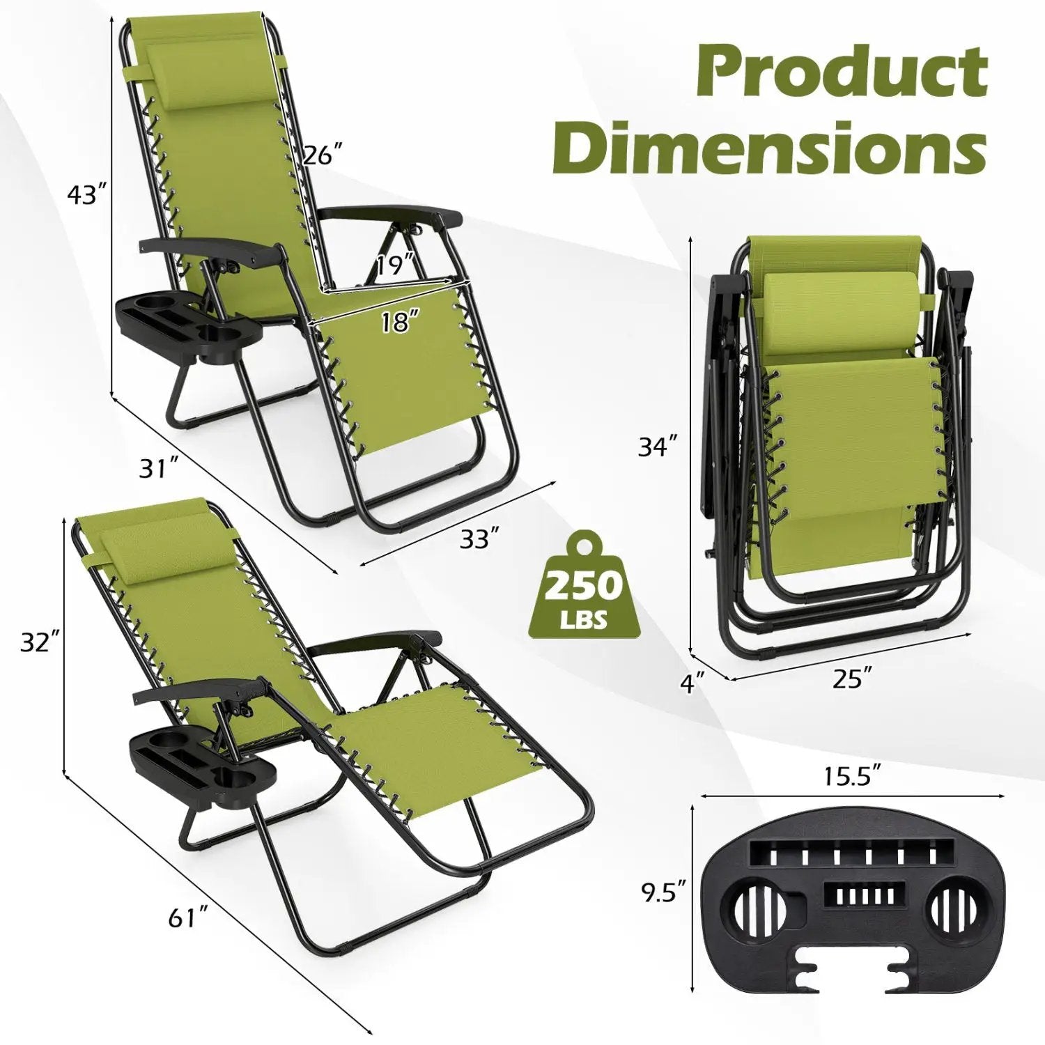 Zero Gravity Lounge Chairs Set of 2 with Cup Holders by DirectDeals