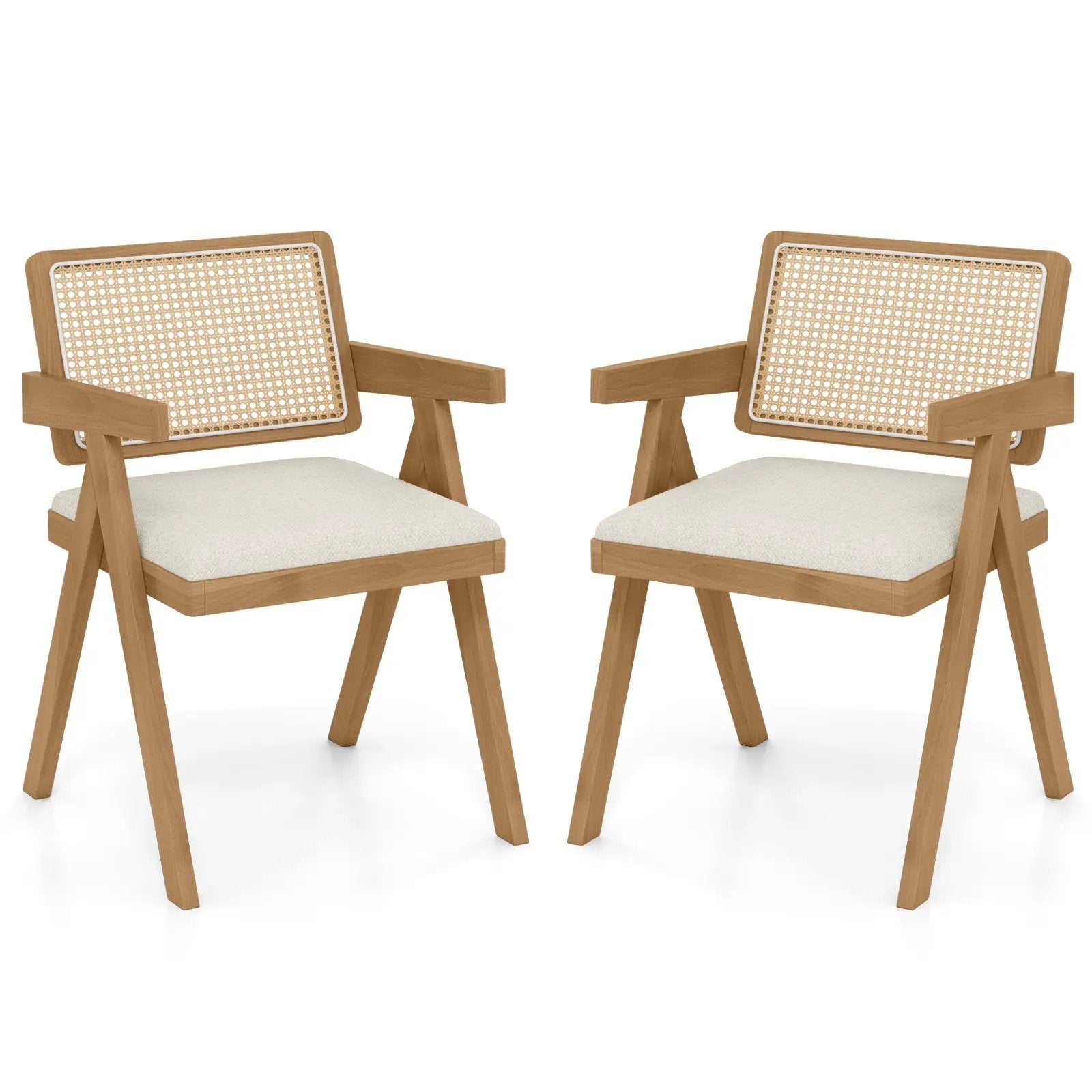 Set of 2 Rattan Accent Chairs with Padded Cushion and Rubber Wood Frame by DirectDeals