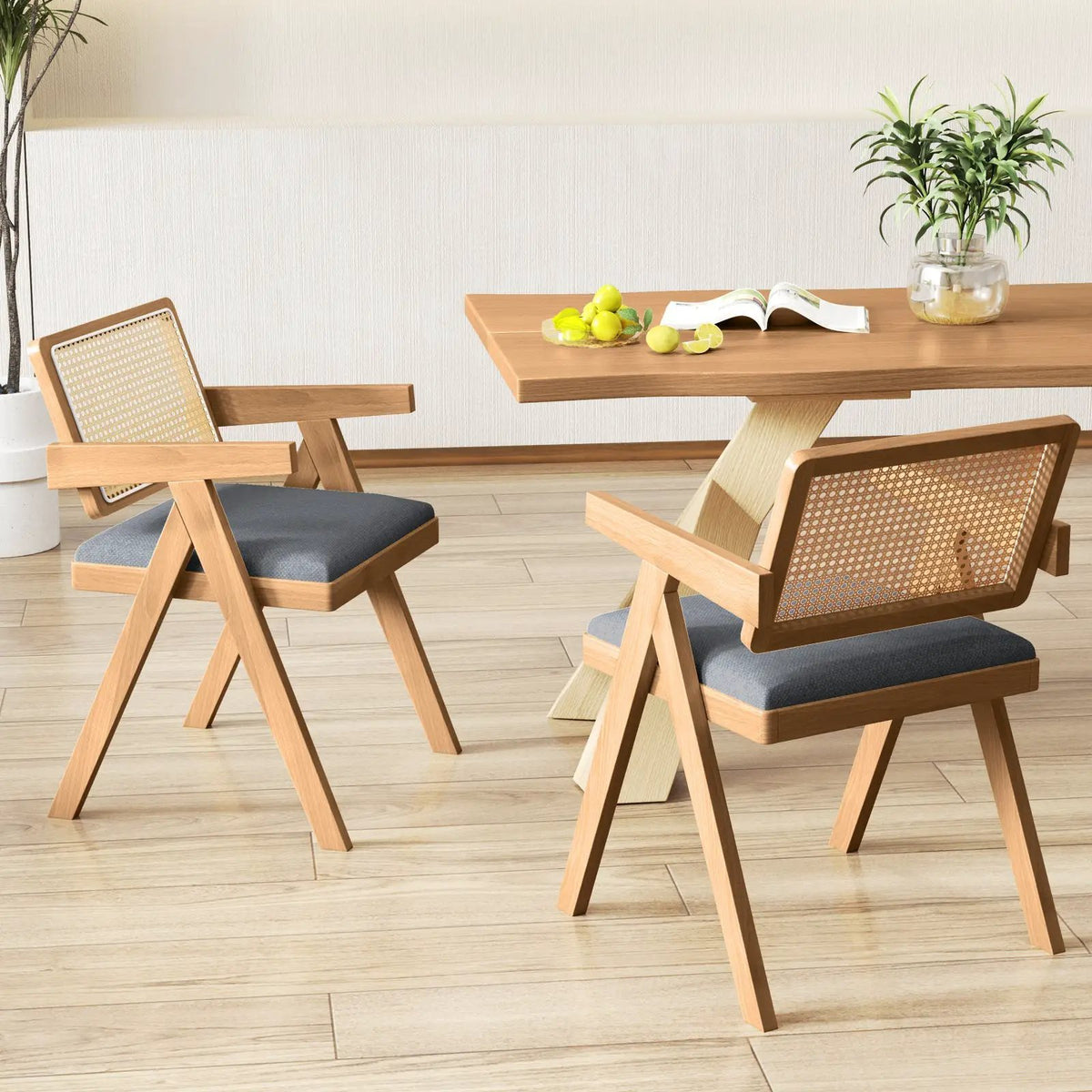Set of 2 Rattan Accent Chairs with Padded Cushion and Rubber Wood Frame by DirectDeals