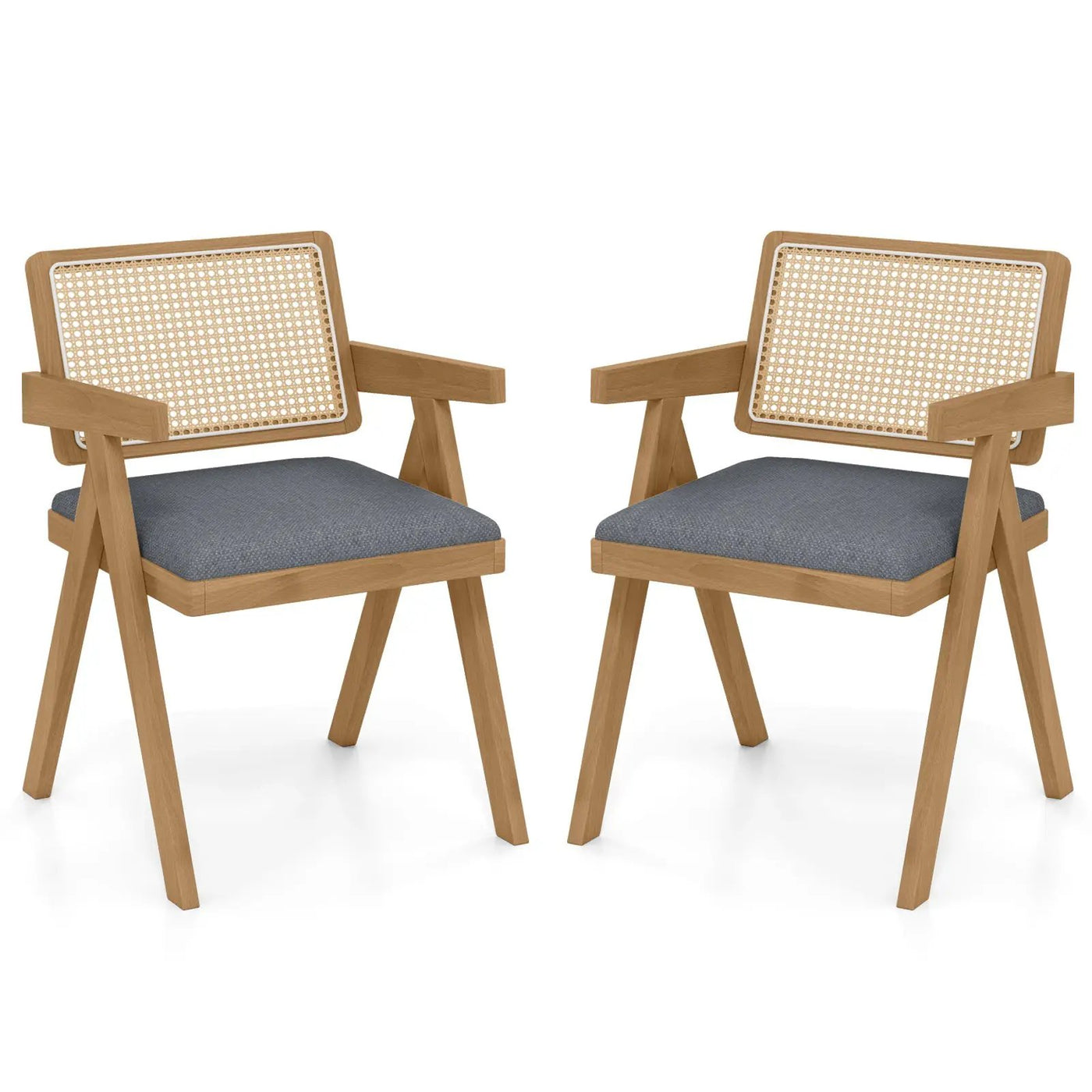 Set of 2 Rattan Accent Chairs with Padded Cushion and Rubber Wood Frame by DirectDeals