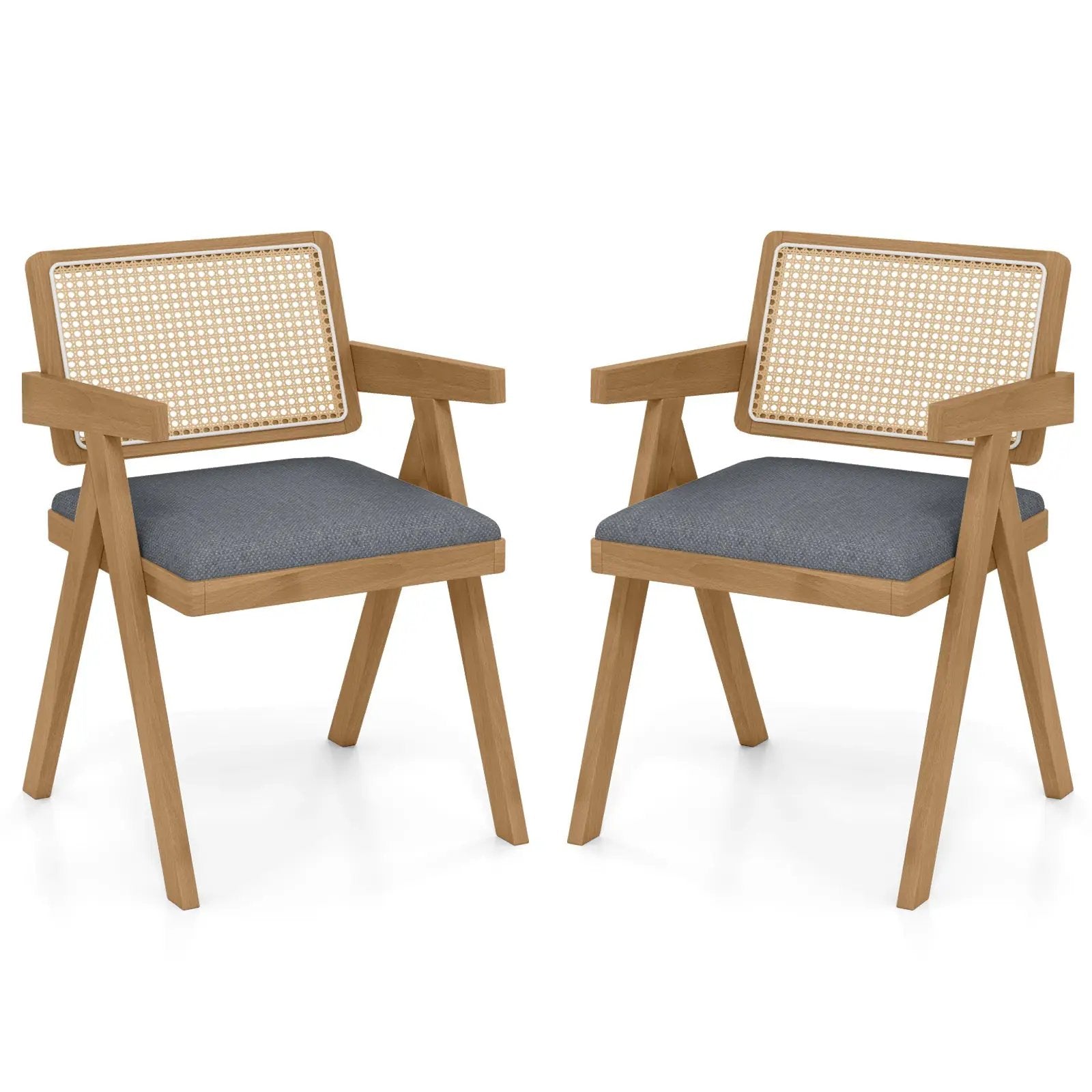 Set of 2 Rattan Accent Chairs with Padded Cushion and Rubber Wood Frame by DirectDeals
