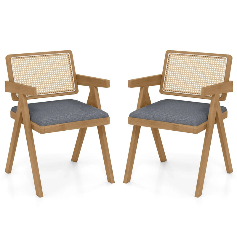Set of 2 Rattan Accent Chairs with Padded Cushion and Rubber Wood Frame by DirectDeals