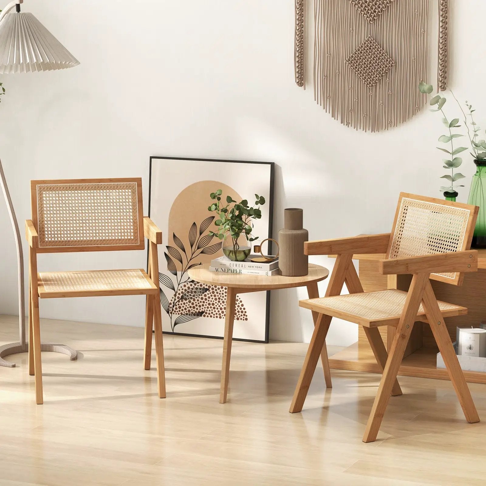 Set of 2 Rattan Accent Chairs with Natural Bamboo Frame-Natural by DirectDeals