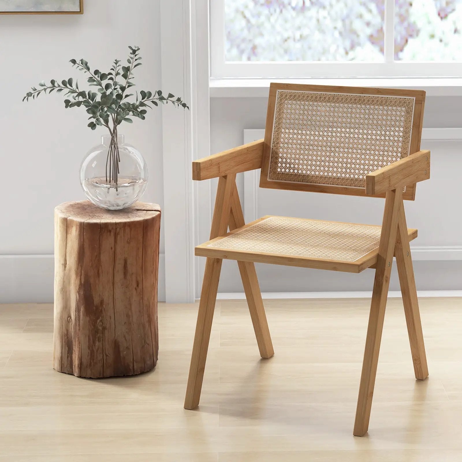 Set of 2 Rattan Accent Chairs with Natural Bamboo Frame-Natural by DirectDeals