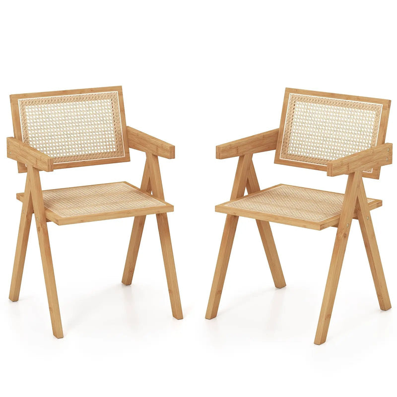 Set of 2 Rattan Accent Chairs with Natural Bamboo Frame-Natural by DirectDeals