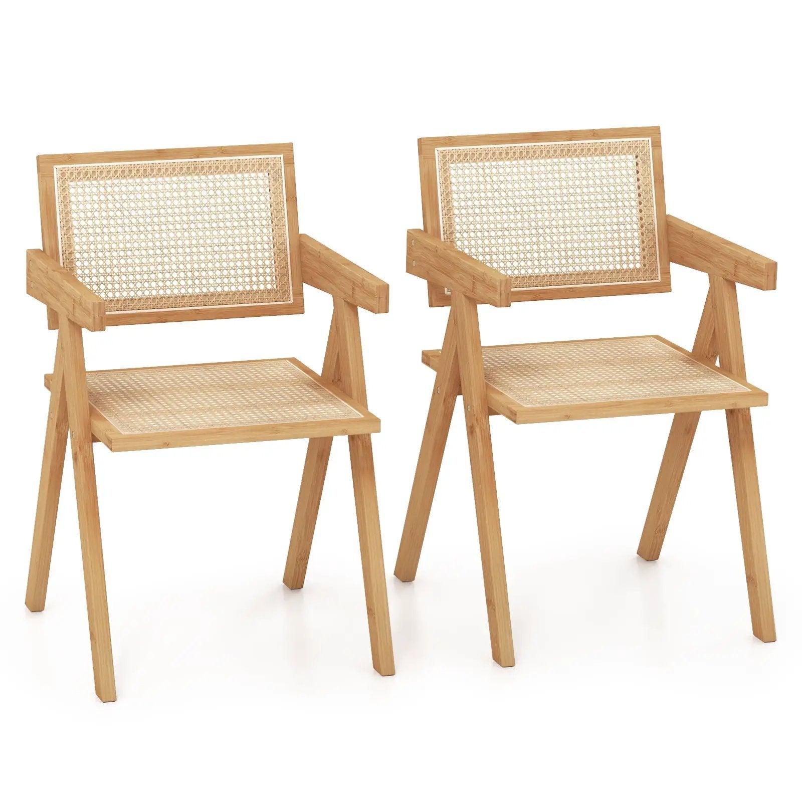 Set of 2 Rattan Accent Chairs with Natural Bamboo Frame-Natural by DirectDeals