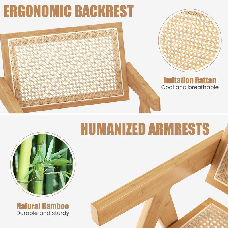 Set of 2 Rattan Accent Chairs with Natural Bamboo Frame-Natural by DirectDeals
