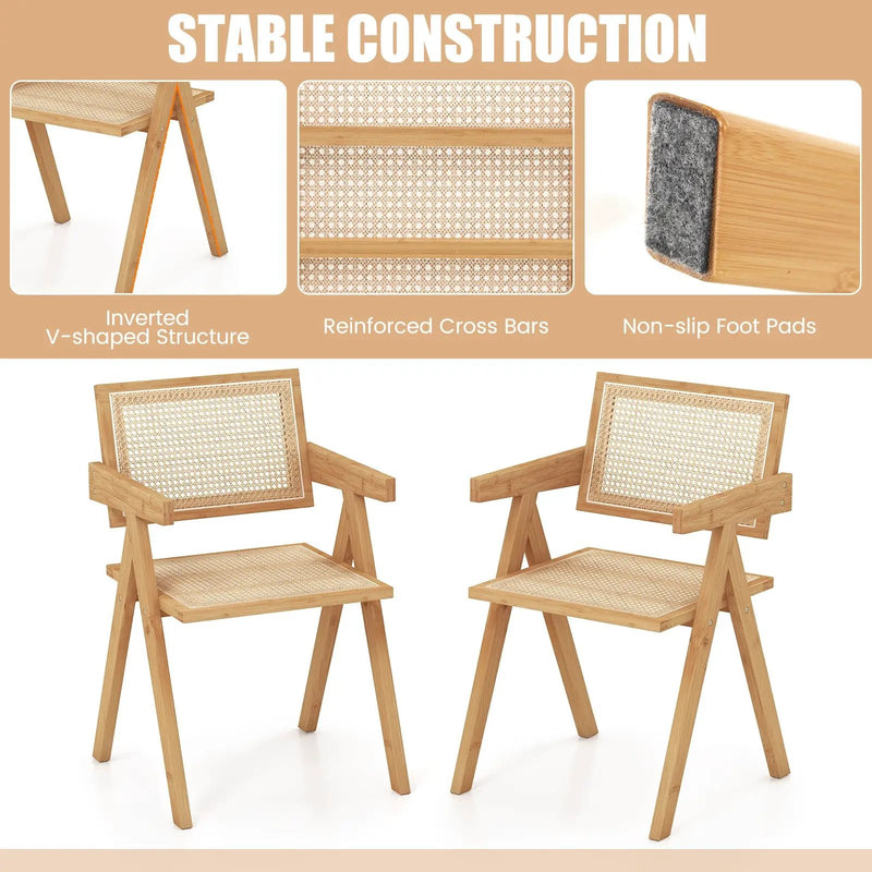 Set of 2 Rattan Accent Chairs with Natural Bamboo Frame-Natural by DirectDeals