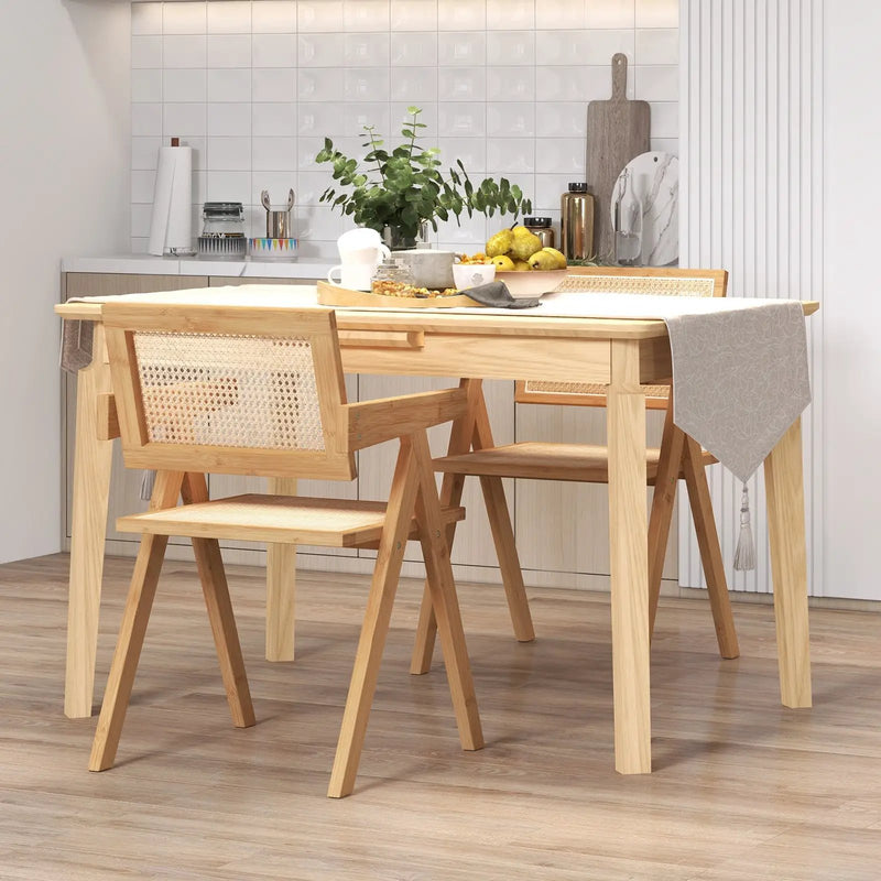 Set of 2 Rattan Accent Chairs with Natural Bamboo Frame-Natural by DirectDeals