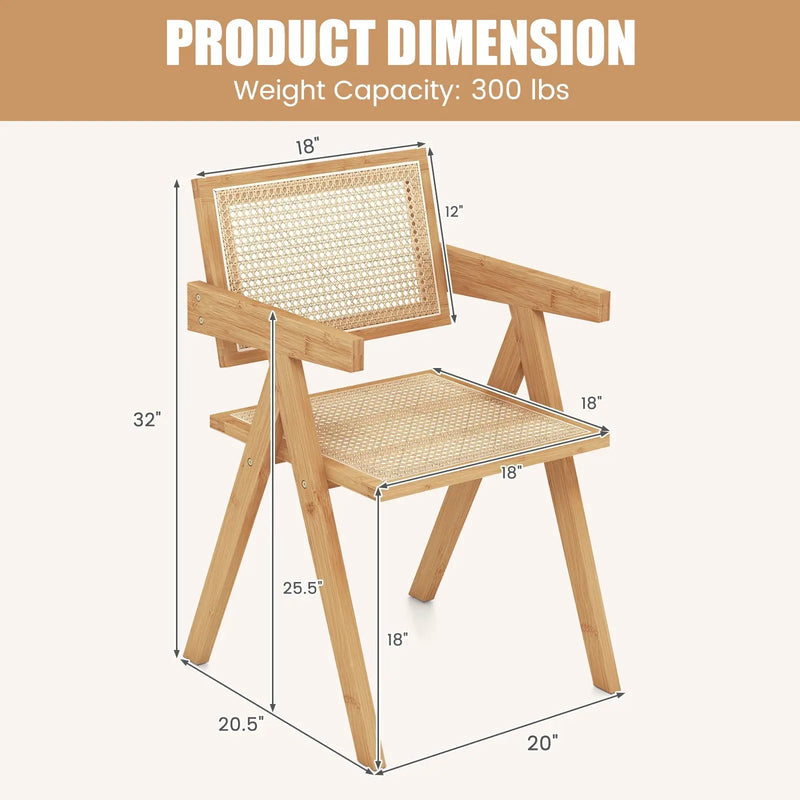 Set of 2 Rattan Accent Chairs with Natural Bamboo Frame-Natural by DirectDeals