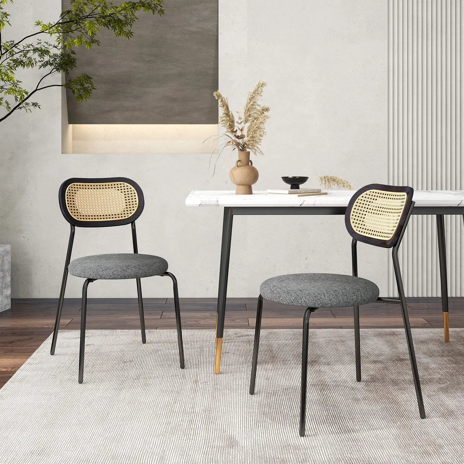 Set of 2 Rattan Dining Chair with Metal Legs by DirectDeals