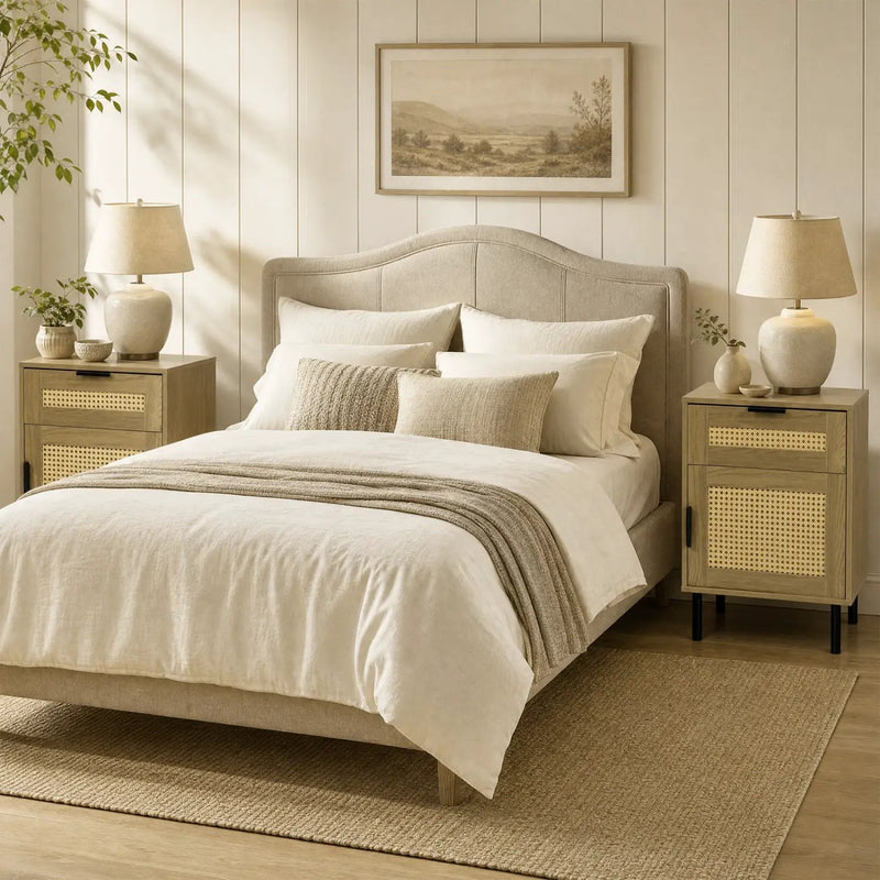 Rattan Nightstand Set of 2 with Drawer and Storage Cabinet by DirectDeals