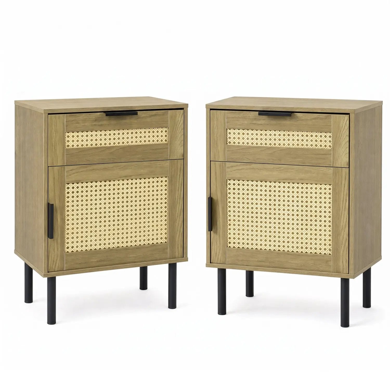 Rattan Nightstand Set of 2 with Drawer and Storage Cabinet by DirectDeals