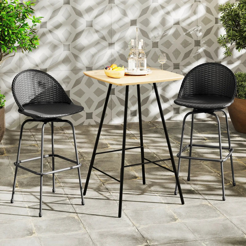 Set of 2 Rattan Swivel Barstools with Curved Back-Black by DirectDeals