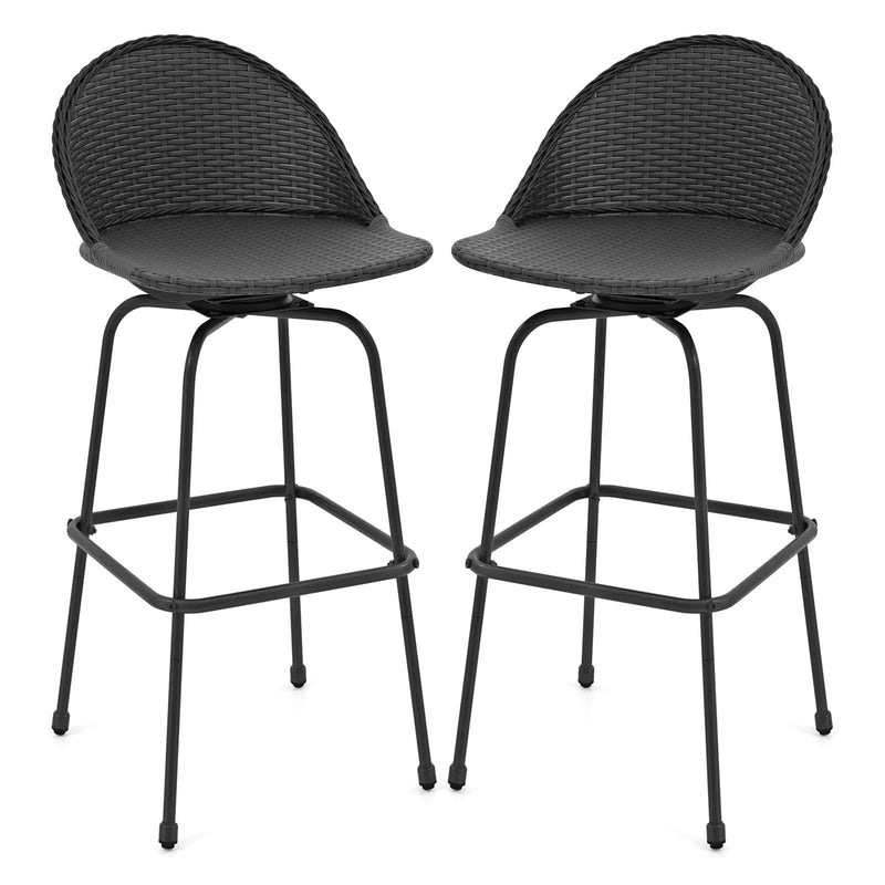 Set of 2 Rattan Swivel Barstools with Curved Back-Black by DirectDeals