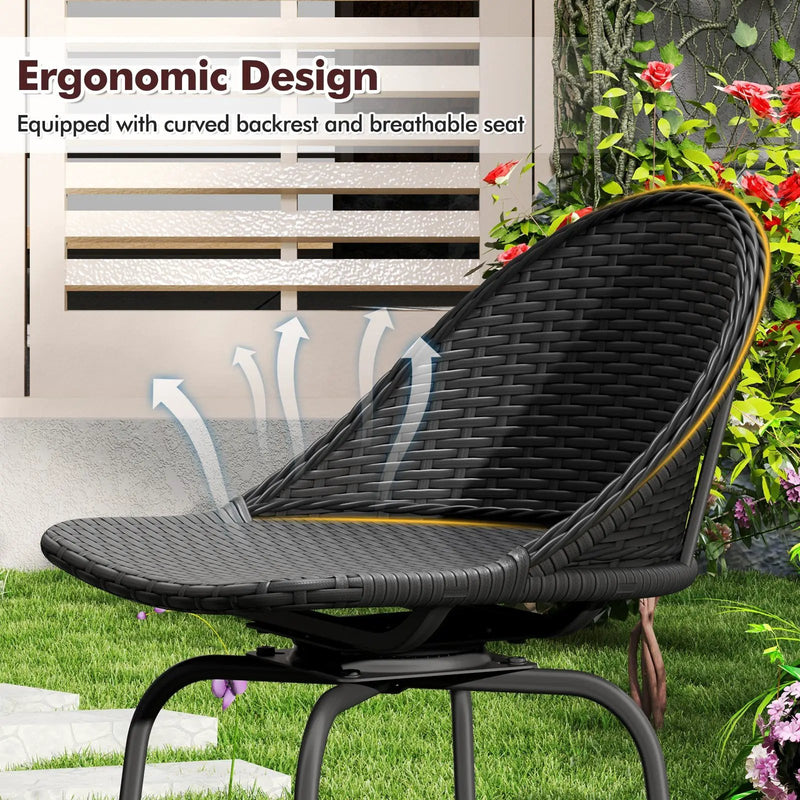Set of 2 Rattan Swivel Barstools with Curved Back-Black by DirectDeals
