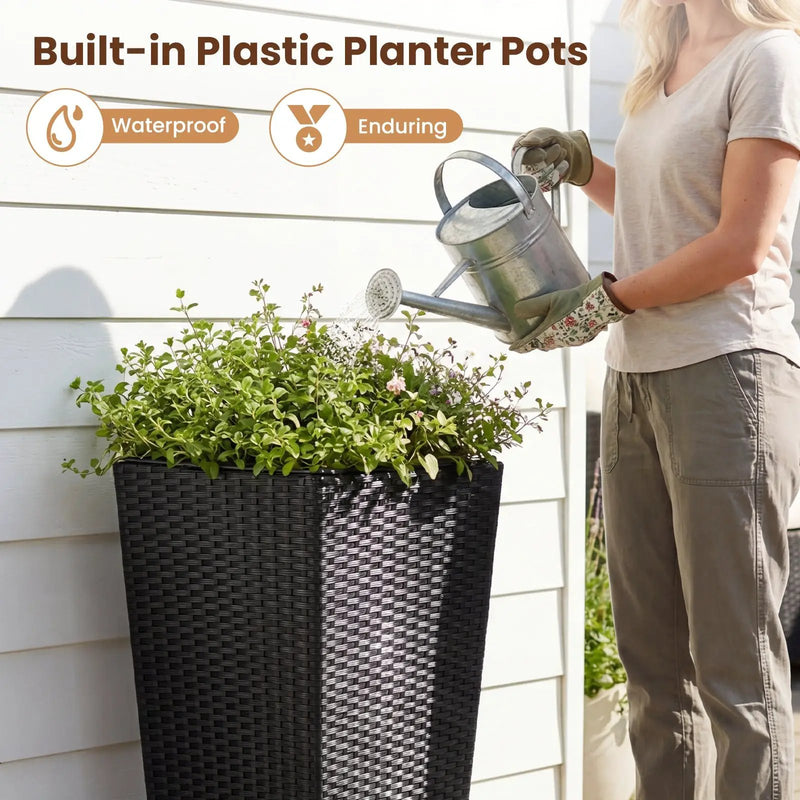 Set of 2 Rattan Tall Plant Pots with Detachable Plastic Liners-Black by DirectDeals