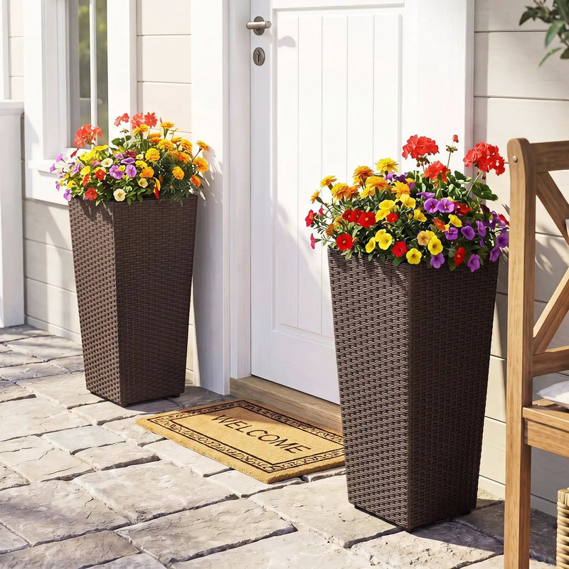 Tall Rattan Plant Pots with Liners - Set of 2 by DirectDeals