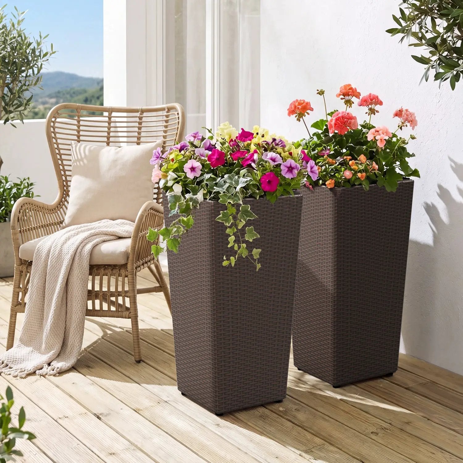 Tall Rattan Plant Pots with Liners - Set of 2 by DirectDeals
